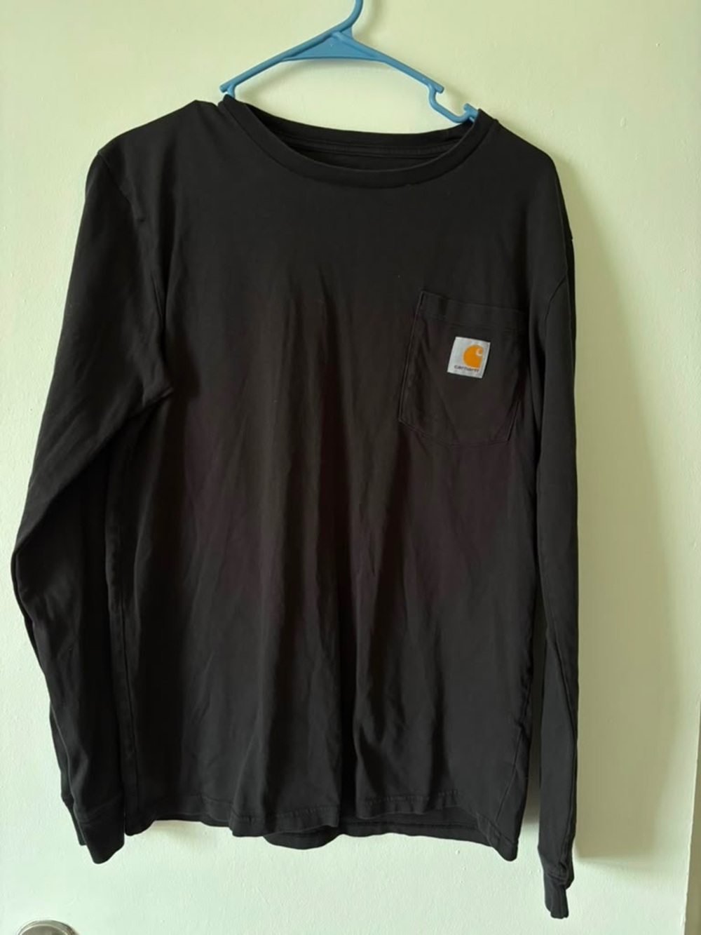 Carhartt Black Long Sleeve Pocket Tee with Orange Logo